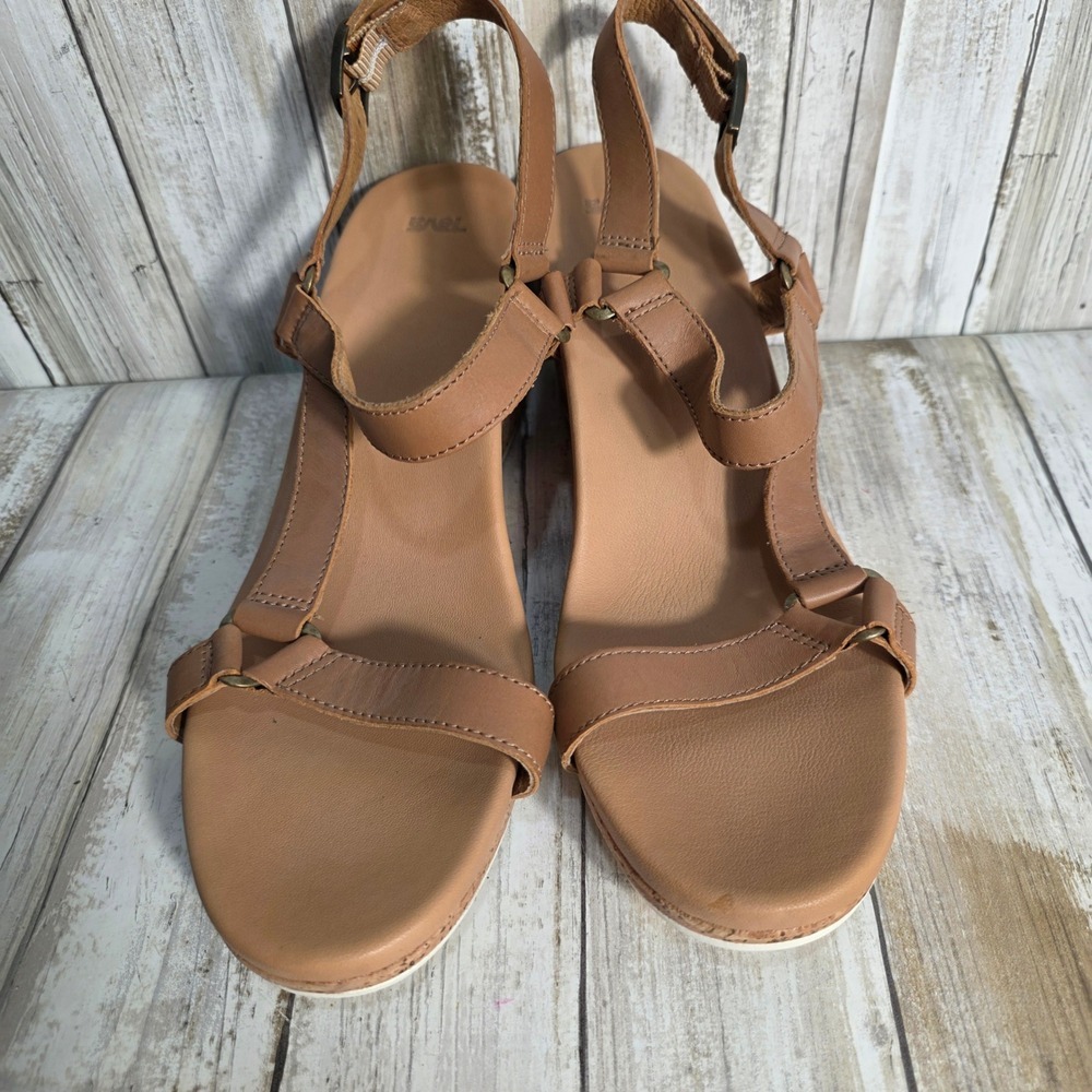 Teva Arrabella Universal Leather Cork Wedge Sandals Tan Brown Womens 11 1011487